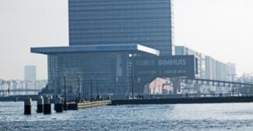 Bimhuis is a modern music venue in Amsterdam's East Docks area overlooking the River Ij
